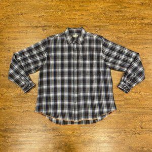 Carbon 2 Cobalt Blue Gray Plaid Long Sleeve Button Up Flannel Shirt Men's Size L